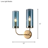 Retro Brass Sconce Wall Mount Lamp With Cylindrical Glass Shade 1/2 Light Fixture For Living Room