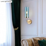Retro Brass Sconce Wall Mount Lamp With Cylindrical Glass Shade 1/2 Light Fixture For Living Room