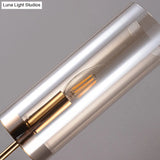 Retro Brass Sconce Wall Mount Lamp With Cylindrical Glass Shade 1/2 Light Fixture For Living Room