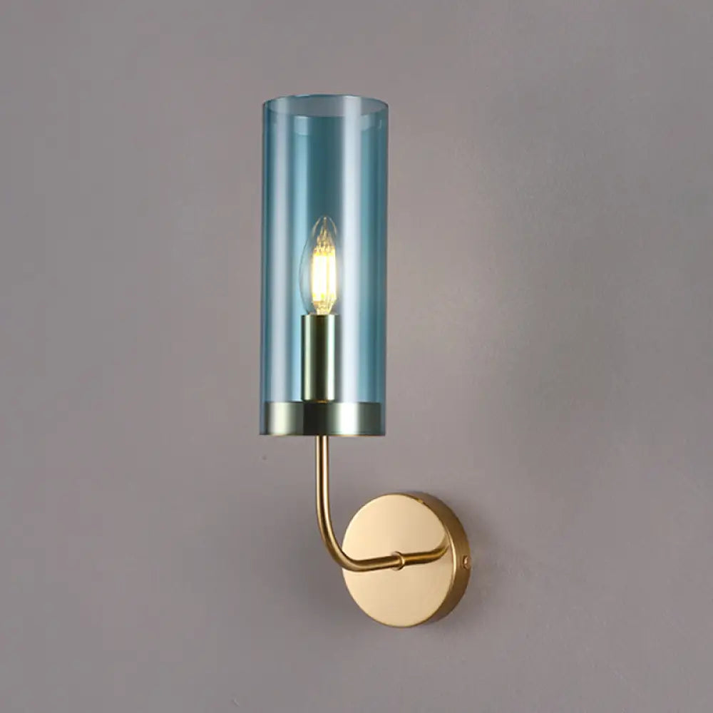 Retro Brass Sconce Wall Mount Lamp With Cylindrical Glass Shade 1/2 Light Fixture For Living Room 1