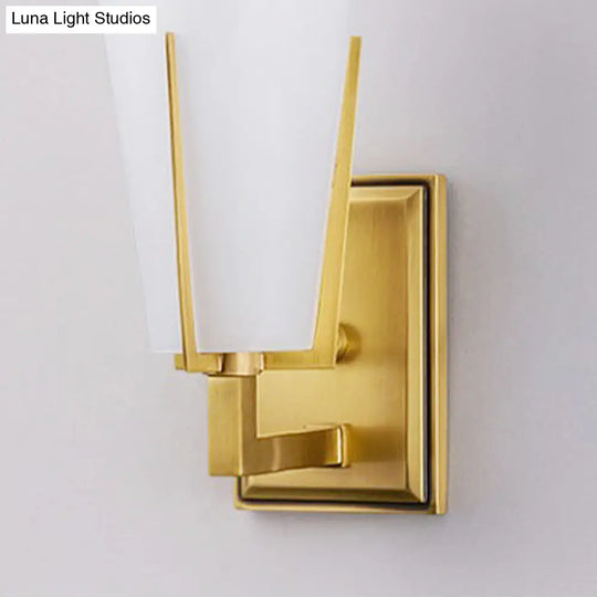 Retro Brass Wall Lamp With Frosted Glass Conical Sconce Light For Bedroom