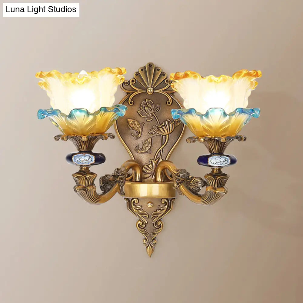 Retro Brass Wall Mount Sconce With Frosted Glass Shade For Dining Room