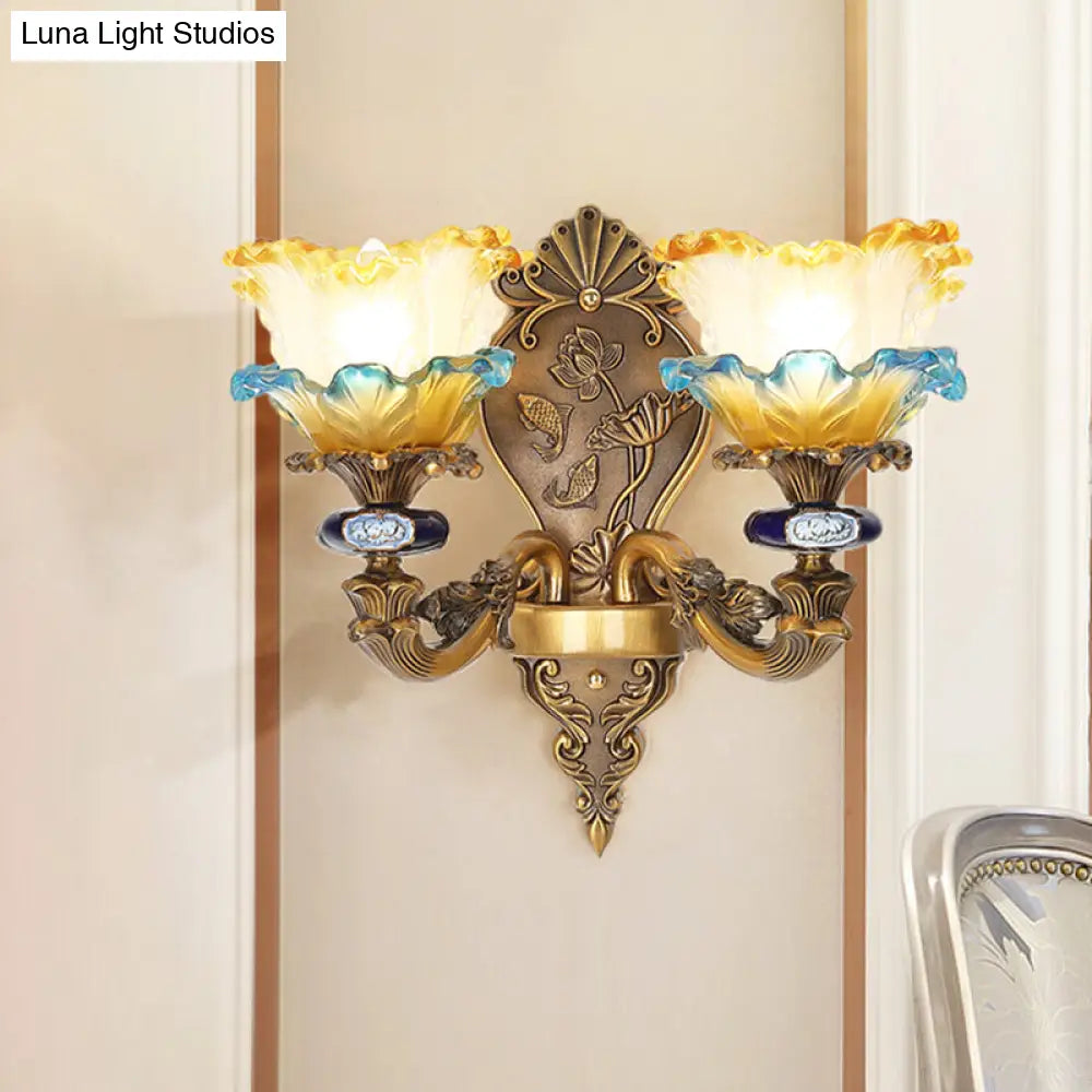 Retro Brass Wall Mount Sconce With Frosted Glass Shade For Dining Room