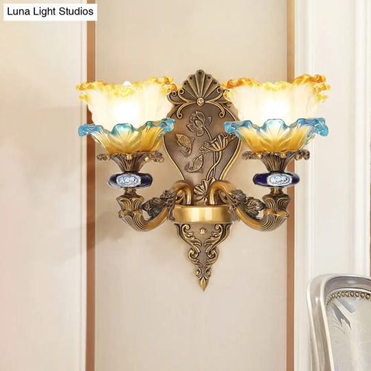 Retro Brass Wall Mount Sconce With Frosted Glass Shade For Dining Room