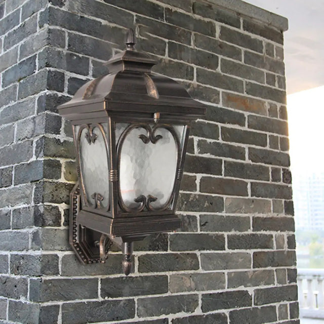 Retro Bronze Ripple Glass Birdcage Wall Sconce - Outdoor Single Light Fixture
