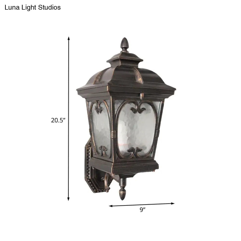 Retro Bronze Ripple Glass Birdcage Wall Sconce - Outdoor Single Light Fixture