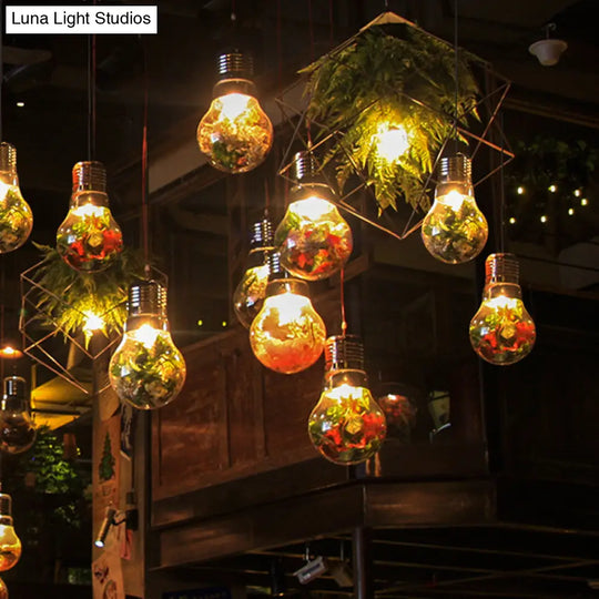 Retro Bulb Shaped Clear Glass Plant Pendant Ceiling Light With Head Suspension