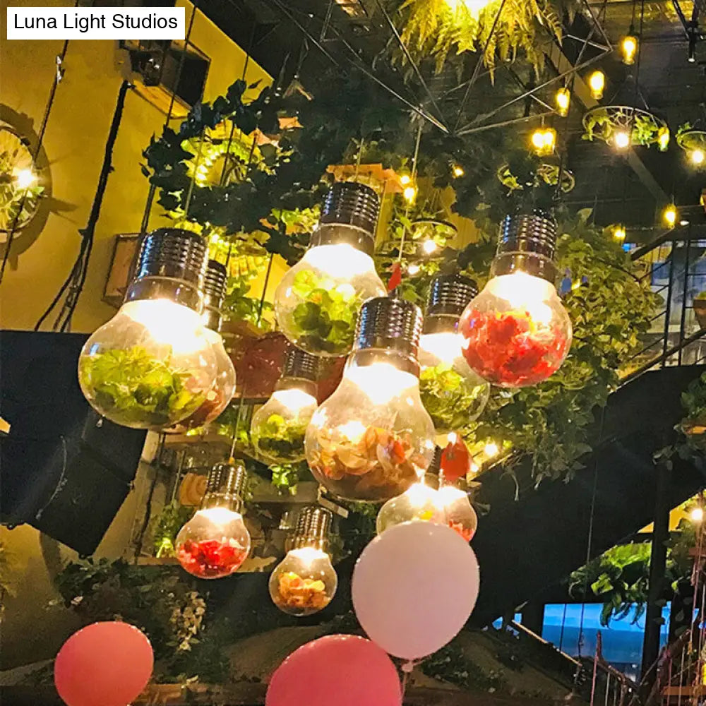 Retro Bulb Shaped Clear Glass Plant Pendant Ceiling Light With Head Suspension