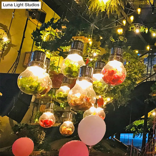Retro Bulb Shaped Clear Glass Plant Pendant Ceiling Light With Head Suspension