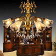 Retro Clear Glass Flower Pendant Chandelier - 6 Light Brass Hanging Lamp With Crystal Drape For