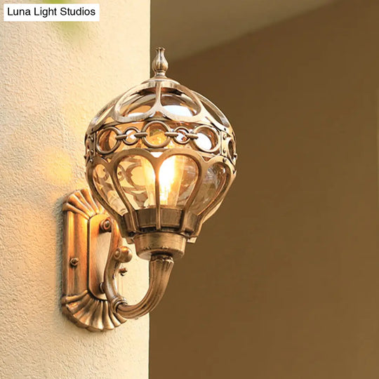Retro Clear Glass Outdoor Wall Light With Cage Guard