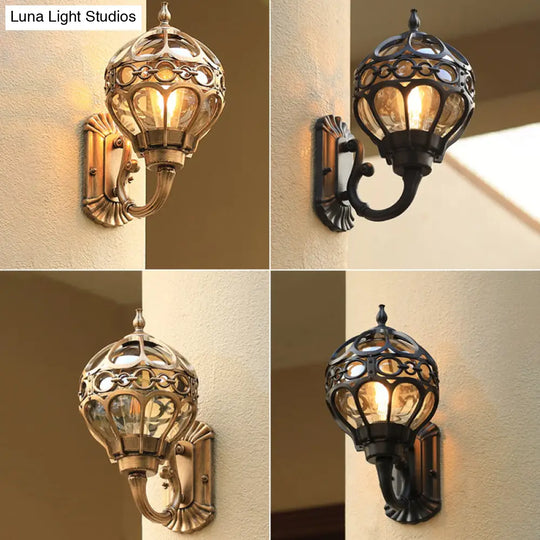 Retro Clear Glass Outdoor Wall Light With Cage Guard