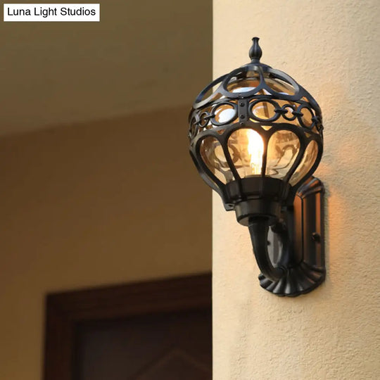 Retro Clear Glass Outdoor Wall Light With Cage Guard