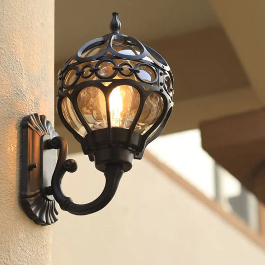 Retro Clear Glass Outdoor Wall Light With Cage Guard Black / 8