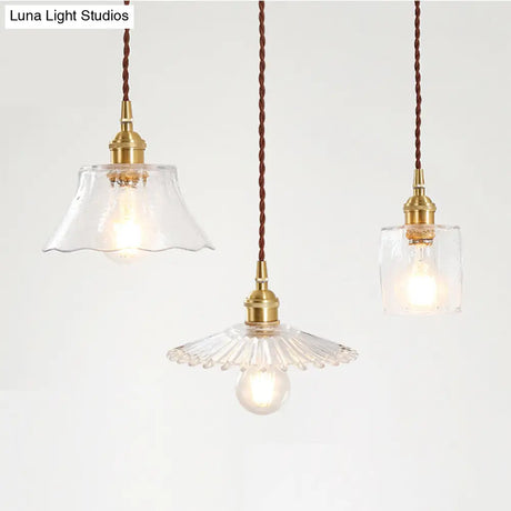 Retro Clear Glass Shade Ceiling Light Brass 1 Small Hanging Lamp For Living Room