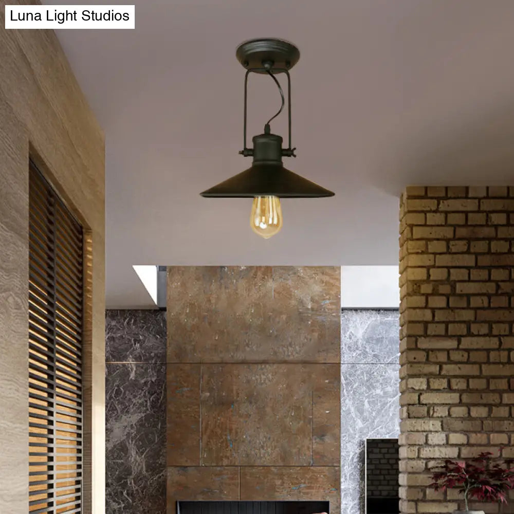 Retro Conical Metal Ceiling Light In Black/Rust - Semi Flush Mount With Rotatable 1 For Foyer Black