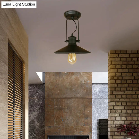 Retro Conical Metal Ceiling Light In Black/Rust - Semi Flush Mount With Rotatable 1 For Foyer Black