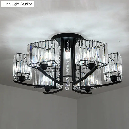 Retro Crystal Block Semi Flush Mount Ceiling Lamp For Living Room - Round Black 7 /