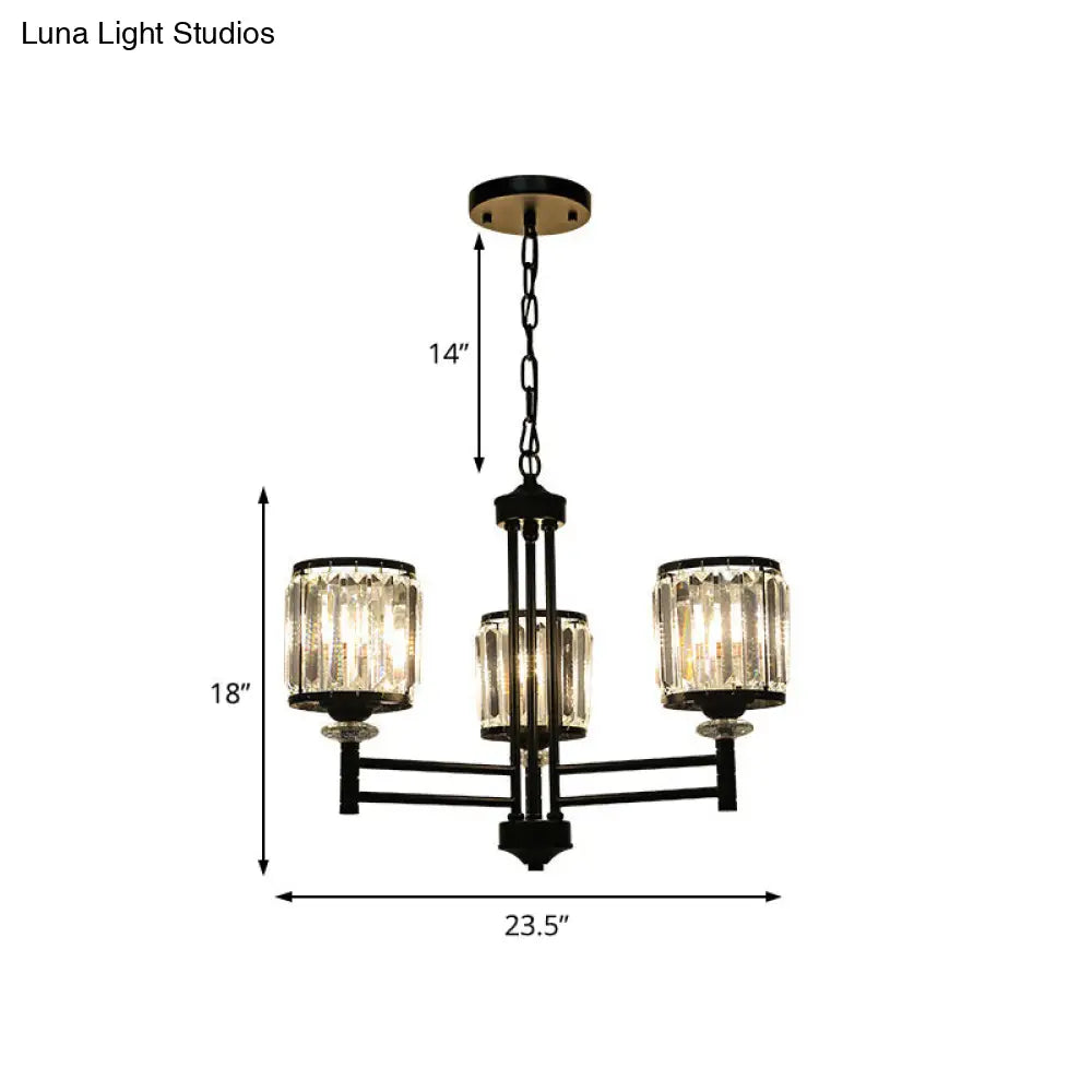 Retro Crystal Pendant Light With Adjustable Chain - Black 3/6/8 Lights