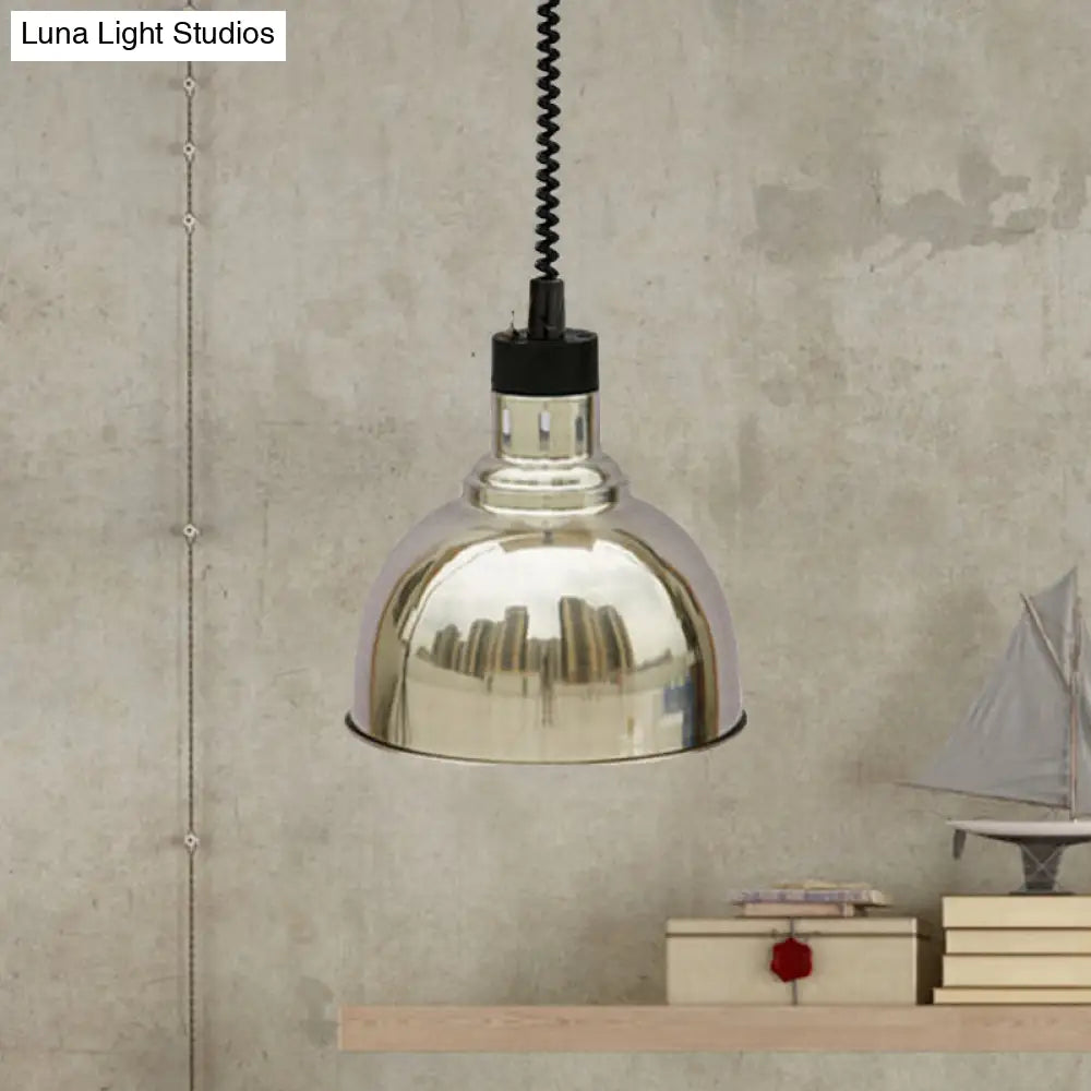 Retro Dome Suspension Light: Stylish Extendable 1-Head Metal Pendant In Bronze/Copper - Indoor