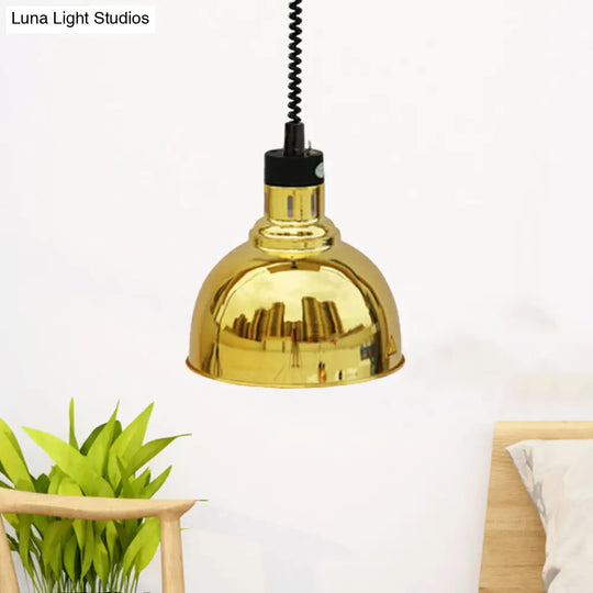 Retro Dome Suspension Light: Stylish Extendable 1-Head Metal Pendant In Bronze/Copper - Indoor