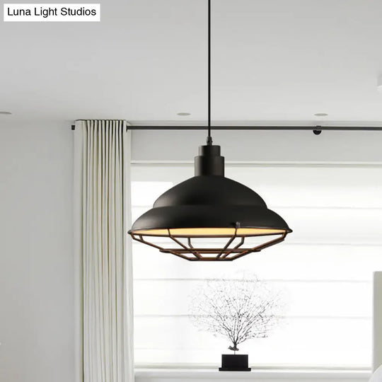 Double Bubble Pendant Lamp - Retro Style 1-Light Metallic Ceiling Light For Coffee Shop Black/White