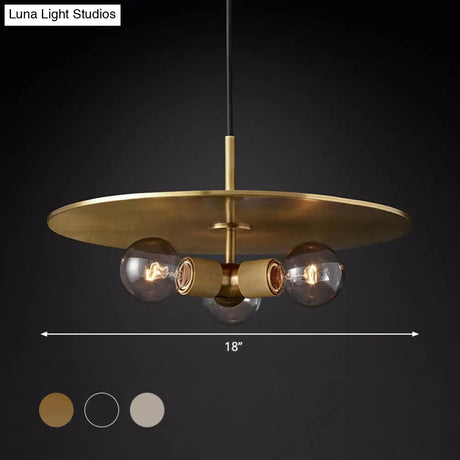 Retro Exposed Bulb Chandelier Lamp - 3 Heads Black/Brass/Chrome Clear Glass Pendant Light With Metal