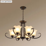 Retro Floral Shade Chandelier Pendant Light With Frosted Glass And Curved Arm - Vintage-Inspired