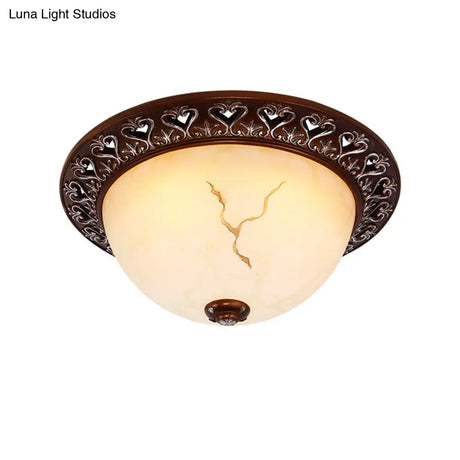 Retro Flush Mounted Light 2/3/4 - Bulb Crackle Glass Ceiling Fixture In Coffee - Ideal For Balcony