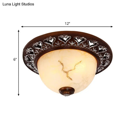 Retro Flush Mounted Light 2/3/4 - Bulb Crackle Glass Ceiling Fixture In Coffee - Ideal For Balcony