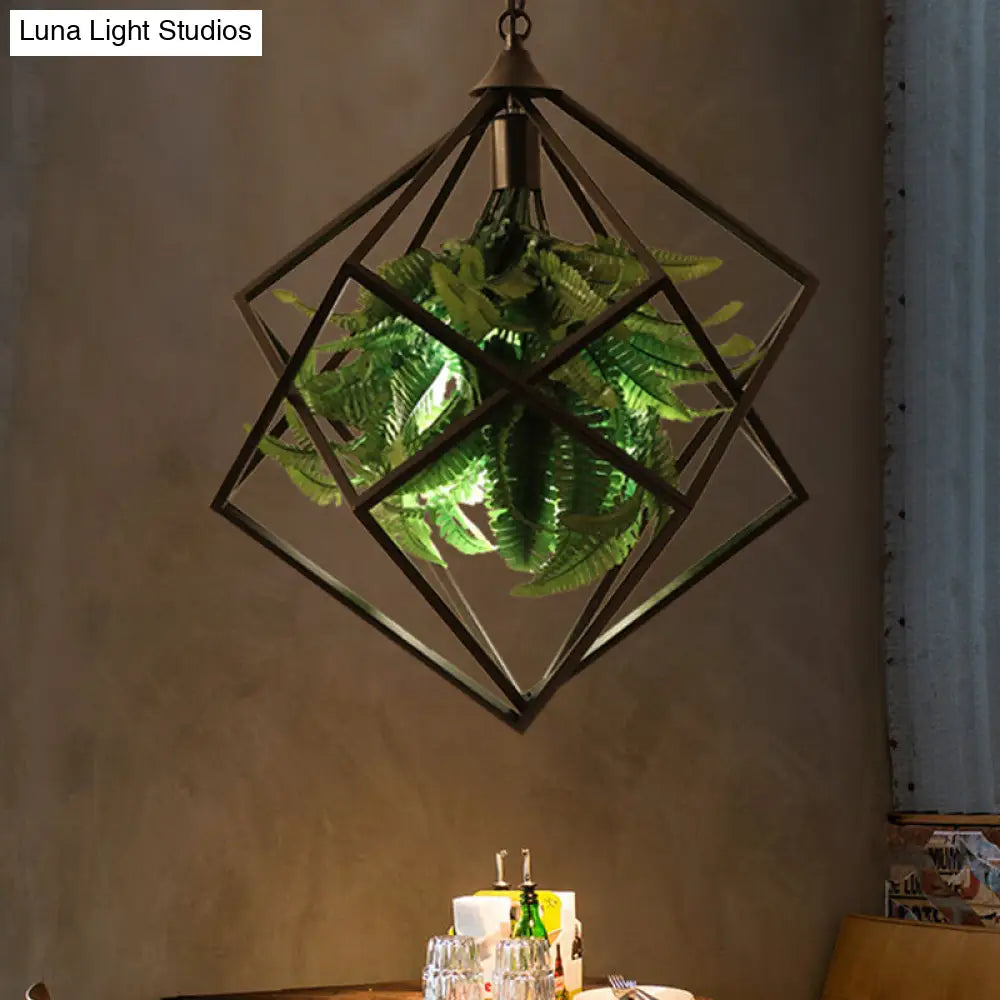 Geometric Metal Hanging Ceiling Light Retro 1 Bulb Led Black Suspension Lamp With Plant 18/21.5 Wide