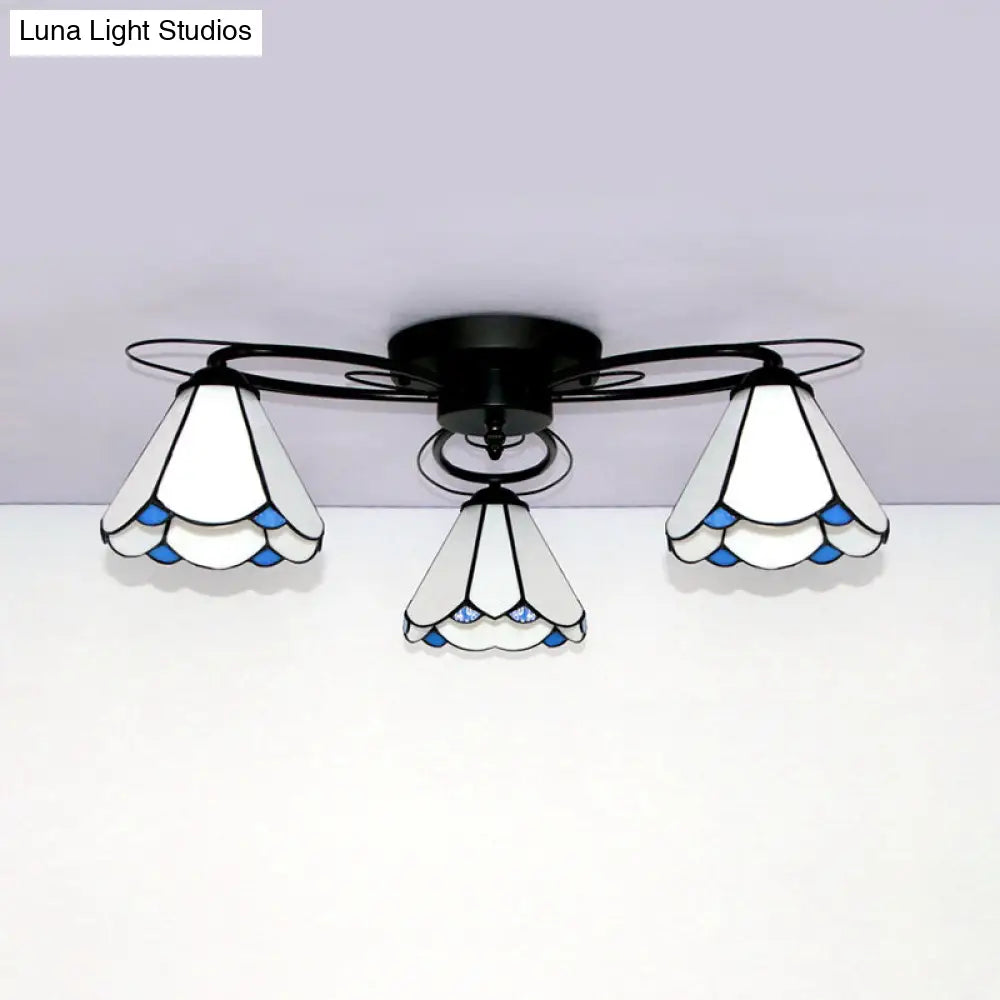 Retro Geometric Flushmount Ceiling Light With Stained Glass - White/Sky Blue/Clear/Dark Blue Bedroom