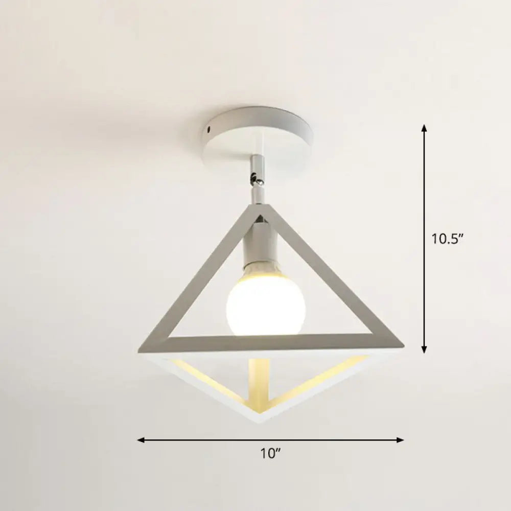 Retro Geometric Semi Flush Mount Lighting - Iron Fixture For Entryway White / Triangle