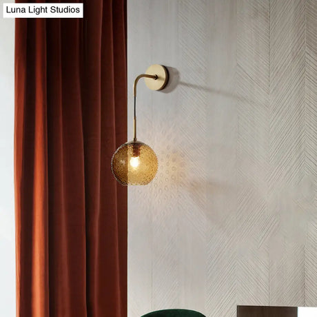 Retro Glass Globe Wall Lamp: Pink/Yellow/Blue With Brass Finish