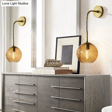 Retro Glass Globe Wall Lamp: Pink/Yellow/Blue With Brass Finish