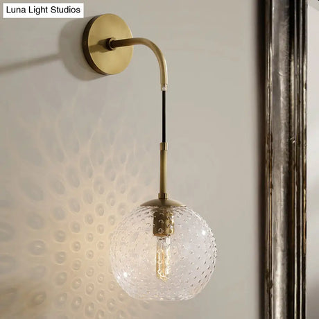 Retro Glass Globe Wall Lamp: Pink/Yellow/Blue With Brass Finish