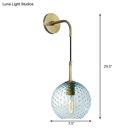 Retro Glass Globe Wall Lamp: Pink/Yellow/Blue With Brass Finish