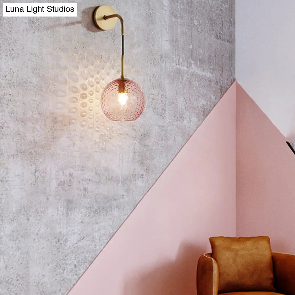 Retro Glass Globe Wall Lamp: Pink/Yellow/Blue With Brass Finish