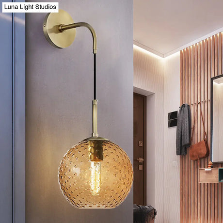 Retro Glass Globe Wall Lamp: Pink/Yellow/Blue With Brass Finish