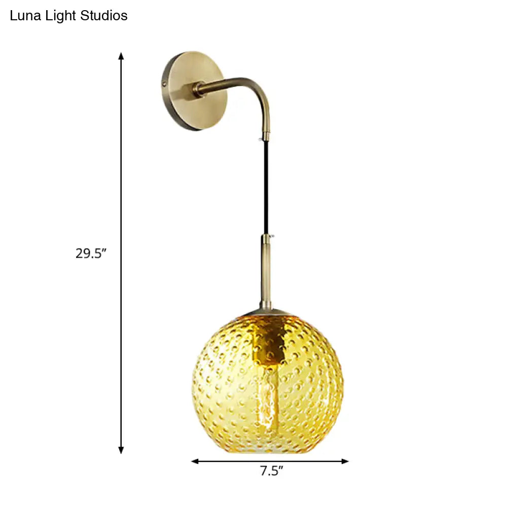 Retro Glass Globe Wall Lamp: Pink/Yellow/Blue With Brass Finish