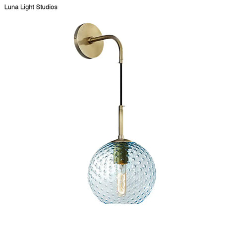 Retro Glass Globe Wall Lamp: Pink/Yellow/Blue With Brass Finish