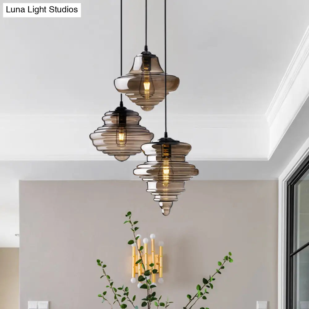 Retro Glass Pendant Light For Restaurants - Spool Shaped Head Design