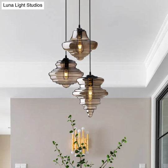 Retro Glass Pendant Light For Restaurants - Spool Shaped Head Design