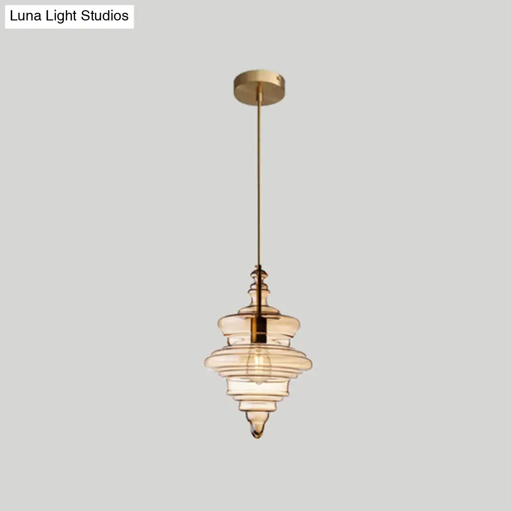 Retro Glass Ceiling Pendant Light Fixture - Head Spool Shaped For Restaurants Cognac / C