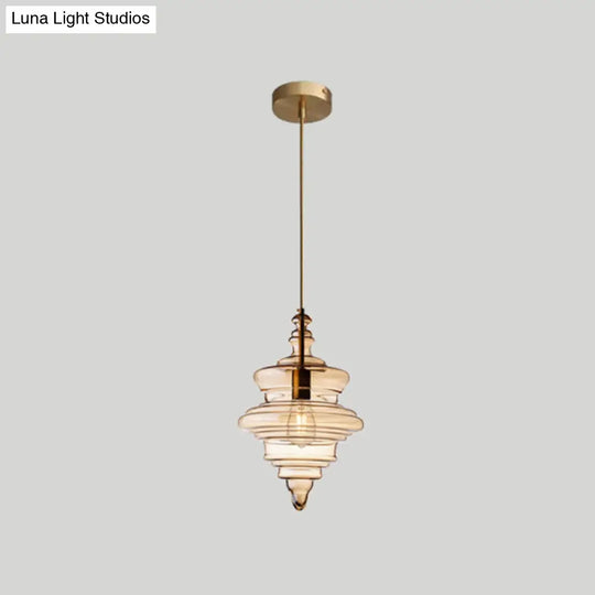 Retro Glass Ceiling Pendant Light Fixture - Head Spool Shaped For Restaurants Cognac / C