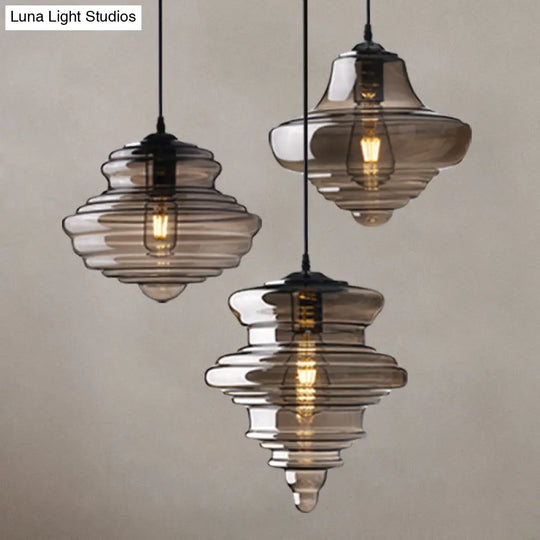 Retro Glass Pendant Light For Restaurants - Spool Shaped Head Design