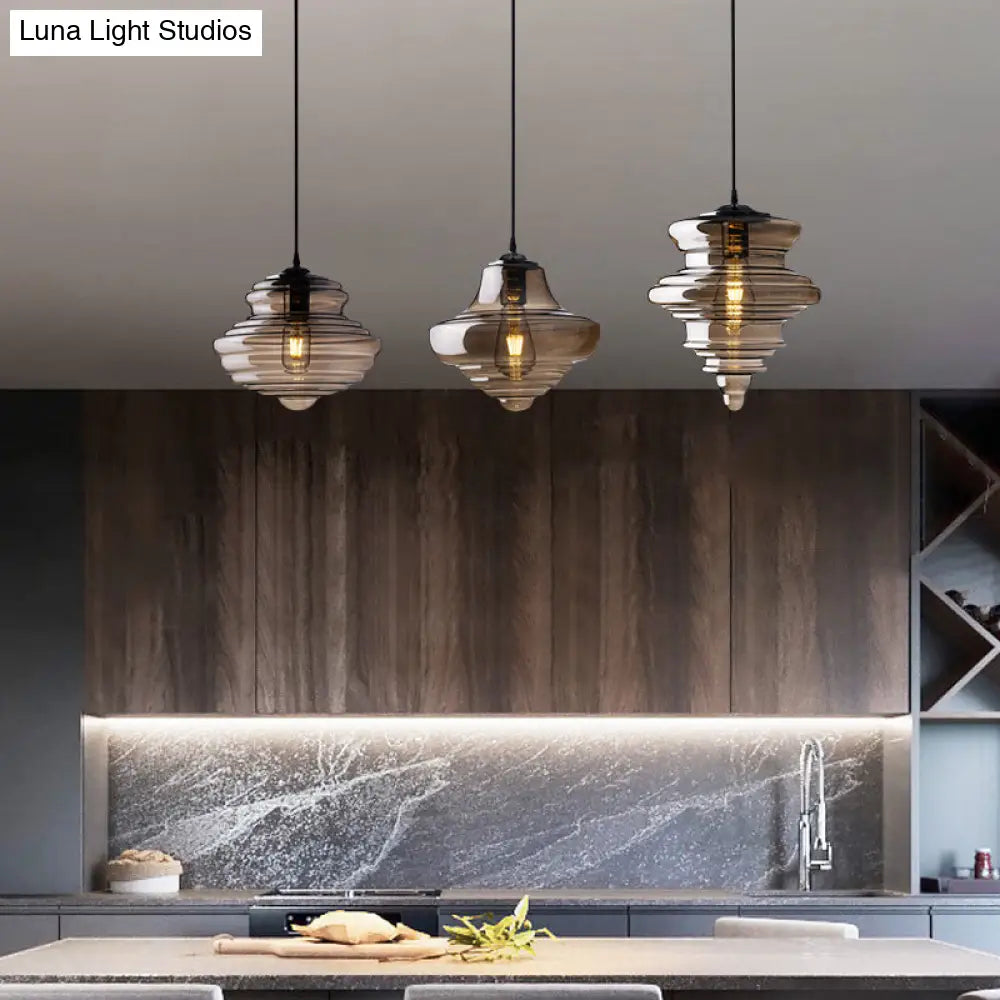Retro Glass Ceiling Pendant Light Fixture - Head Spool Shaped For Restaurants