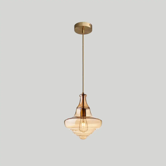 Retro Glass Pendant Light For Restaurants - Spool Shaped Head Design Cognac / B