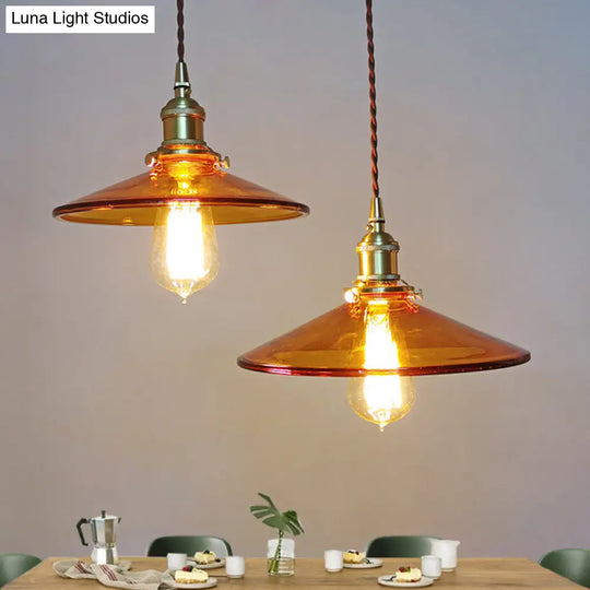 Retro Glass Shade Pendant Light Fixture For Living Room - Brown Pan With 1