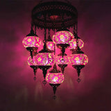Retro Glass Sphere Chandelier - Vibrant Red/Pink/Orange With 9 Hanging Lamp Heads For Restaurants